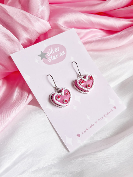 Vintage Heart Cake Polymer Clay Earrings