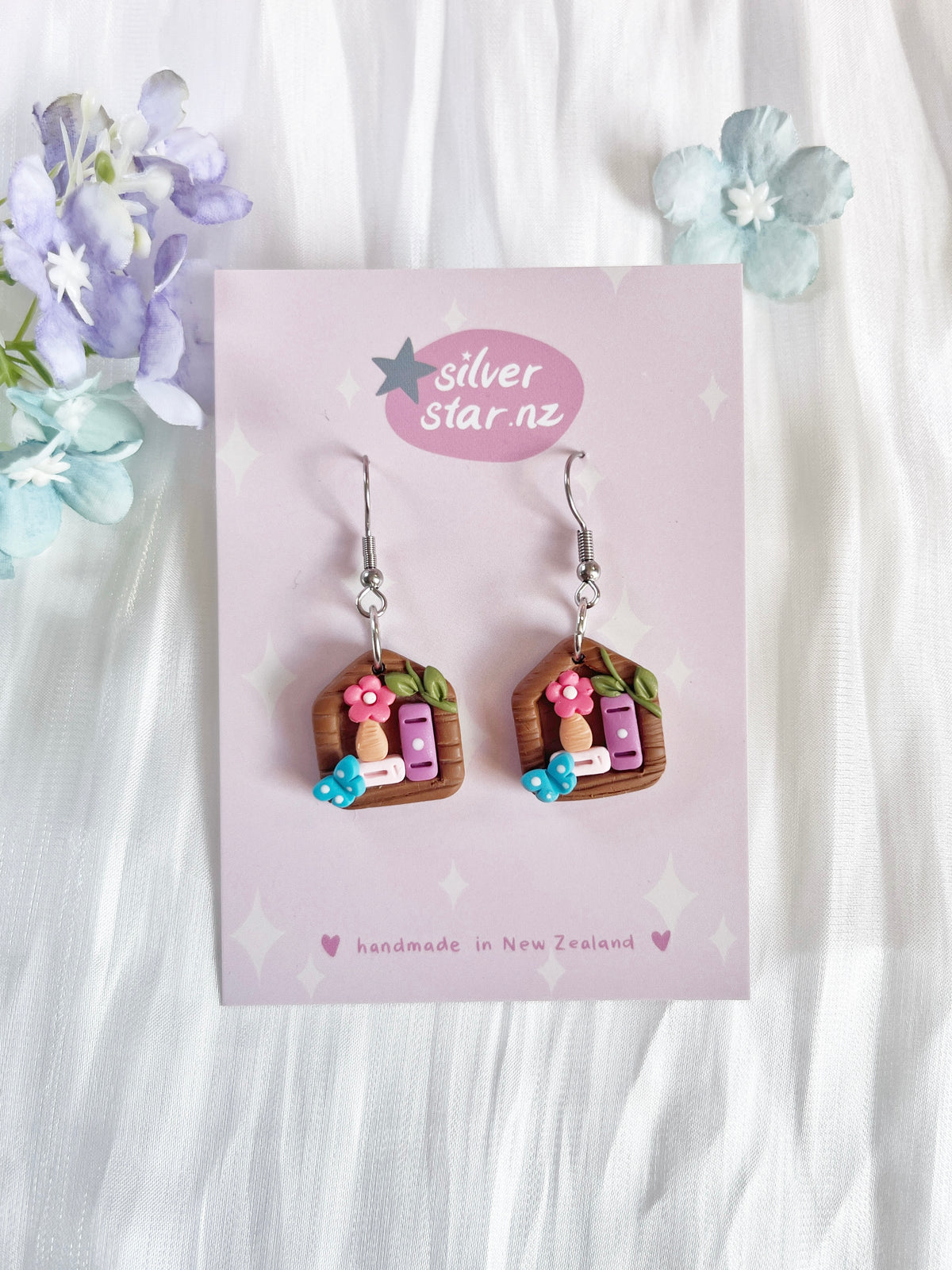 Mini Cottage Bookshelf Polymer Clay Earrings