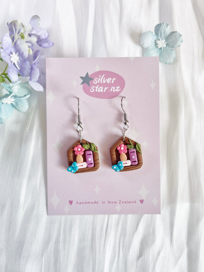 Mini Cottage Bookshelf Polymer Clay Earrings