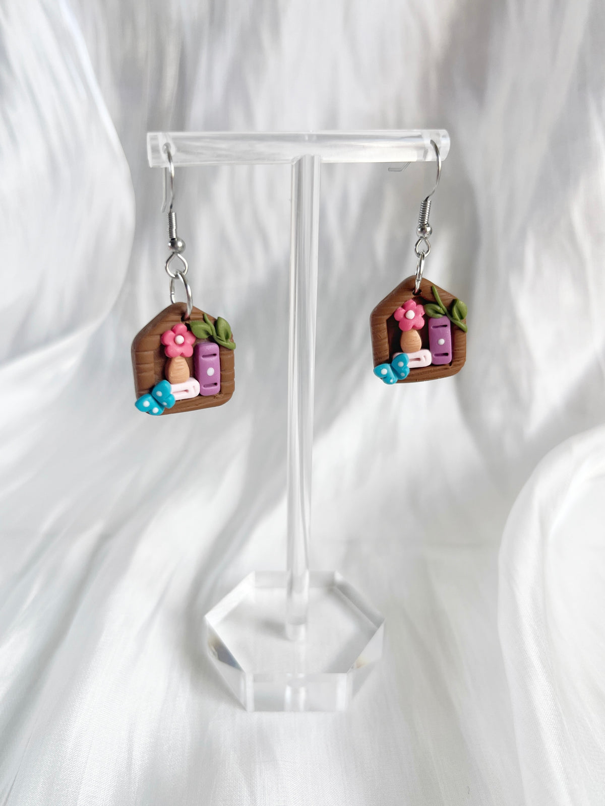 Mini Cottage Bookshelf Polymer Clay Earrings