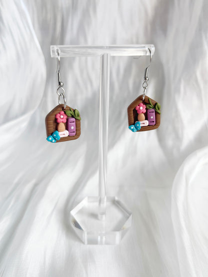 Mini Cottage Bookshelf Polymer Clay Earrings