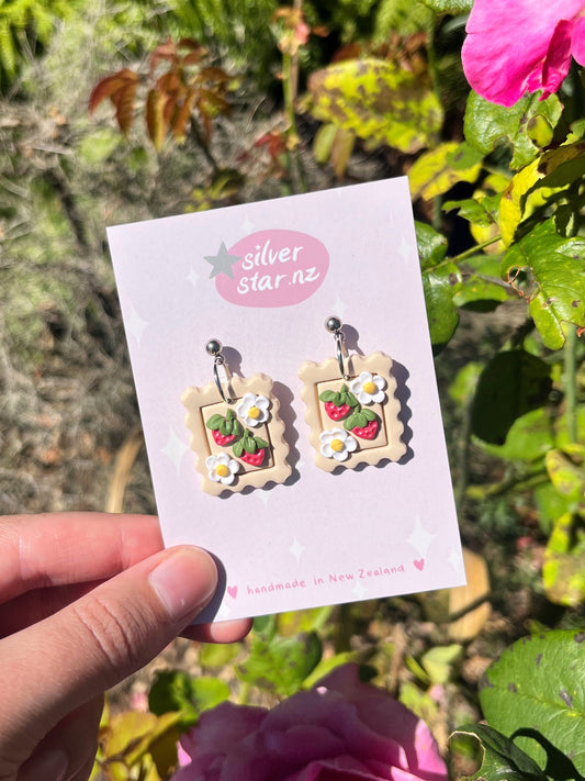 Strawberry Stamp Polymer Clay Earrings