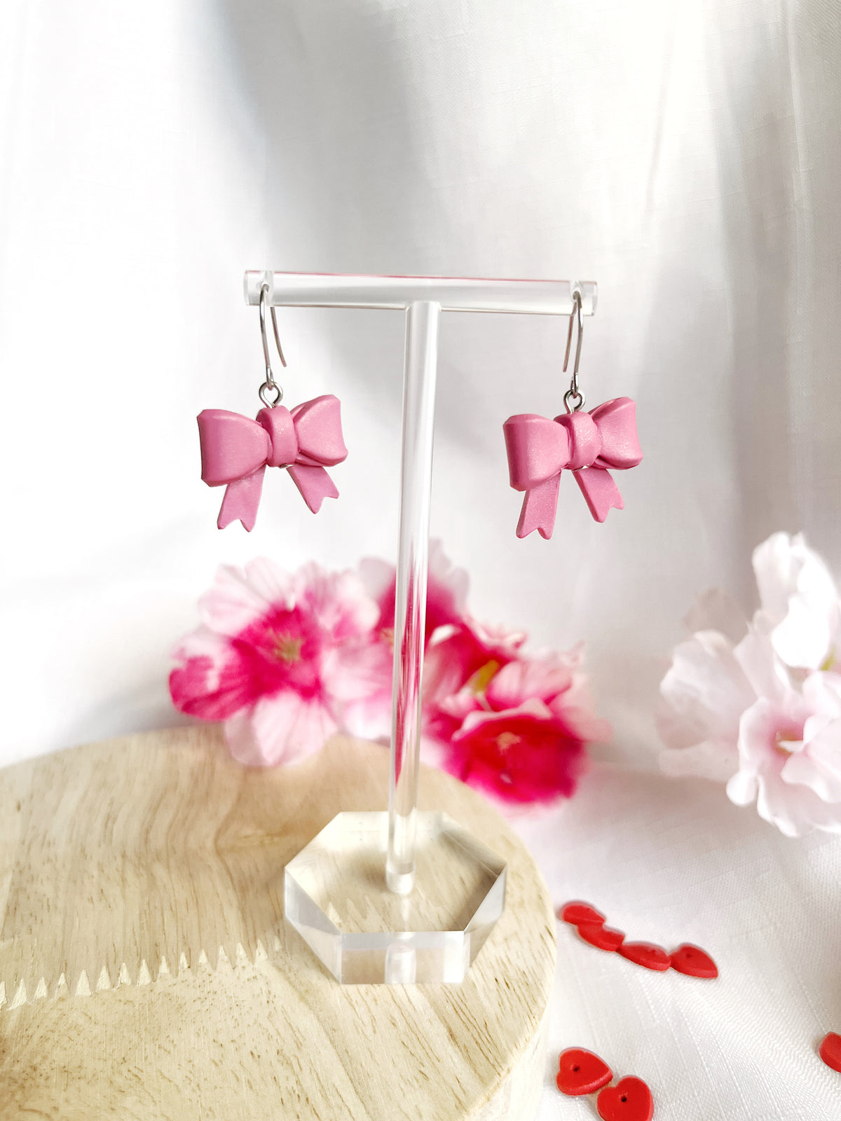 Pink Bow Coquette Polymer Clay Earrings