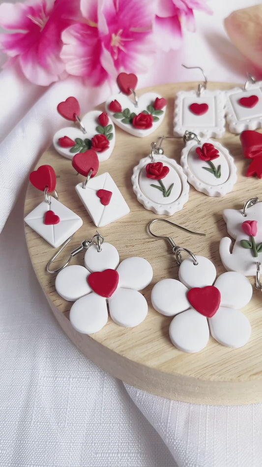 Daisy Hearts Polymer Clay Earrings